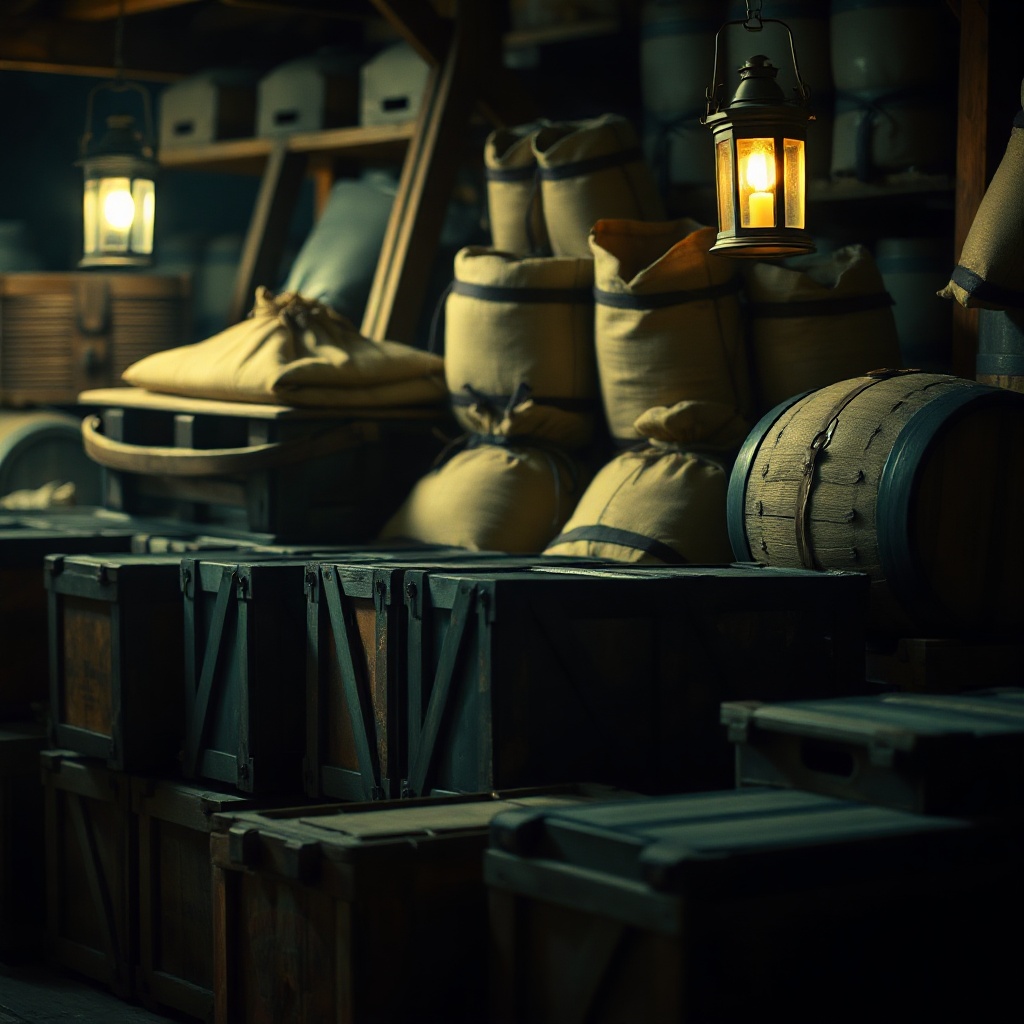 Colonial port market crates and barrels