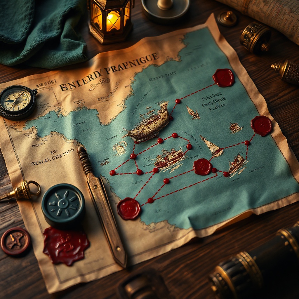 Smuggler route map on wooden table